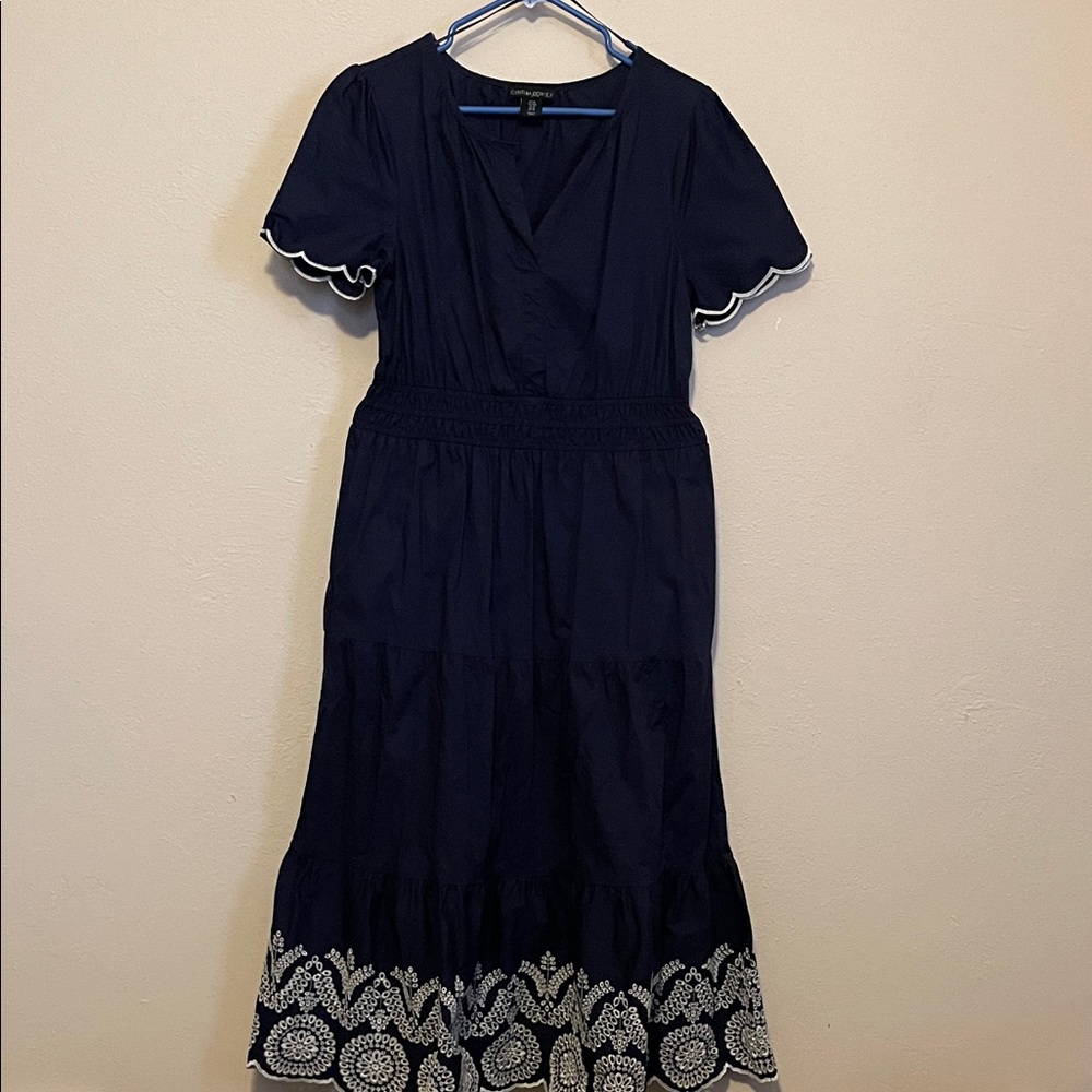 Cynthia Rowley Navy Dress with White Embroidery